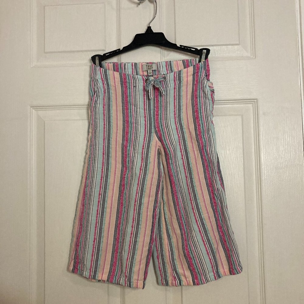 True Craft Pink Blue Striped Wide Leg Pants